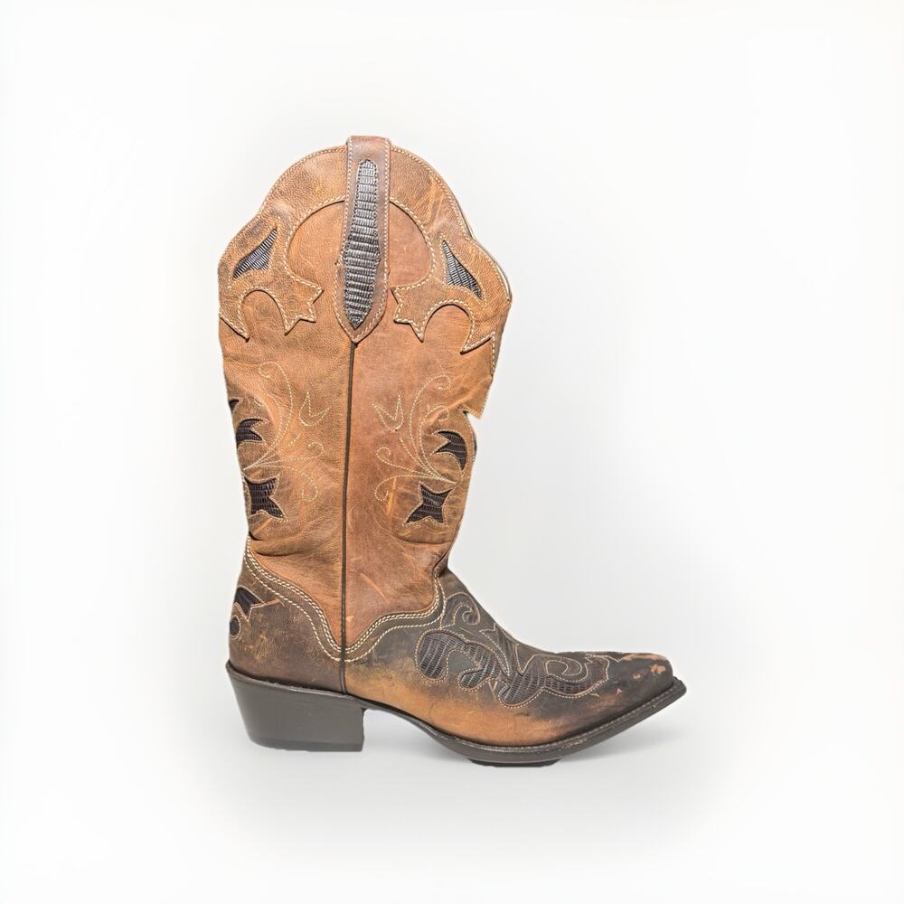 Brown Leather Inlay J.B. Dillon Cowboy Boots Women's Size 8 1/2